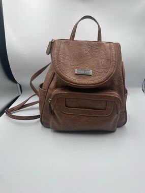MOSIC & Co. Brown Floral Embossed Mini Backpack